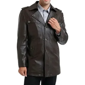 Single Breasted Black Motorcycle Leather Coat for Men