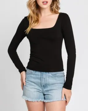 Skylar Square Neck Double Layer Comfy Long Sleeve Top (Assorted Colors)