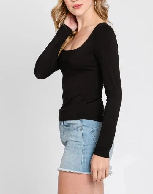 Skylar Square Neck Double Layer Comfy Long Sleeve Top (Assorted Colors)