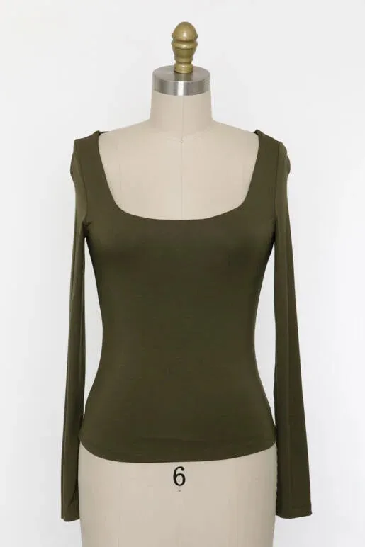 Skylar Square Neck Double Layer Comfy Long Sleeve Top (Assorted Colors)