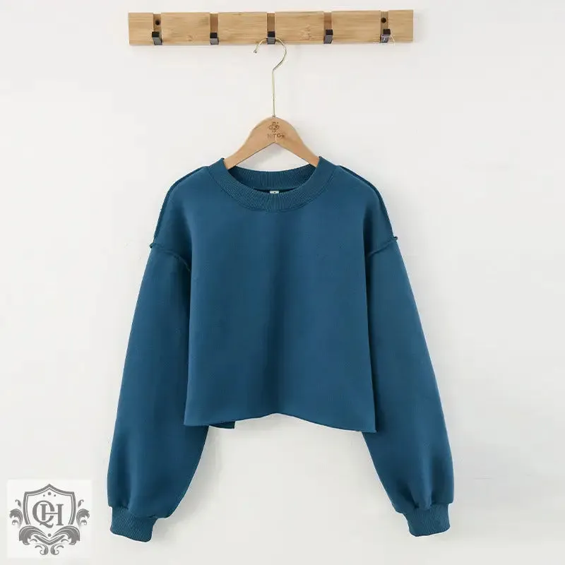 Solid Cropped Sports Sweater