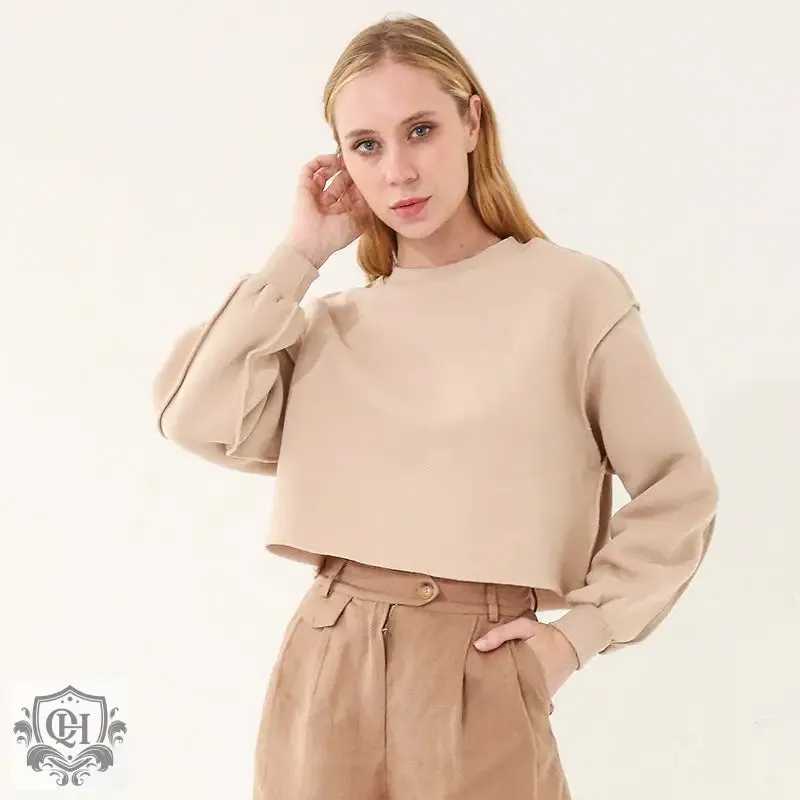 Solid Cropped Sports Sweater