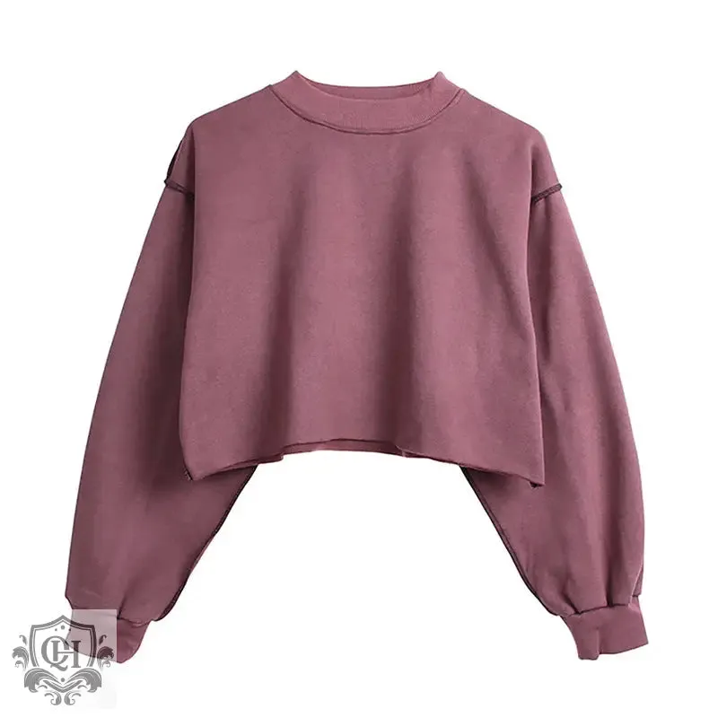 Solid Cropped Sports Sweater