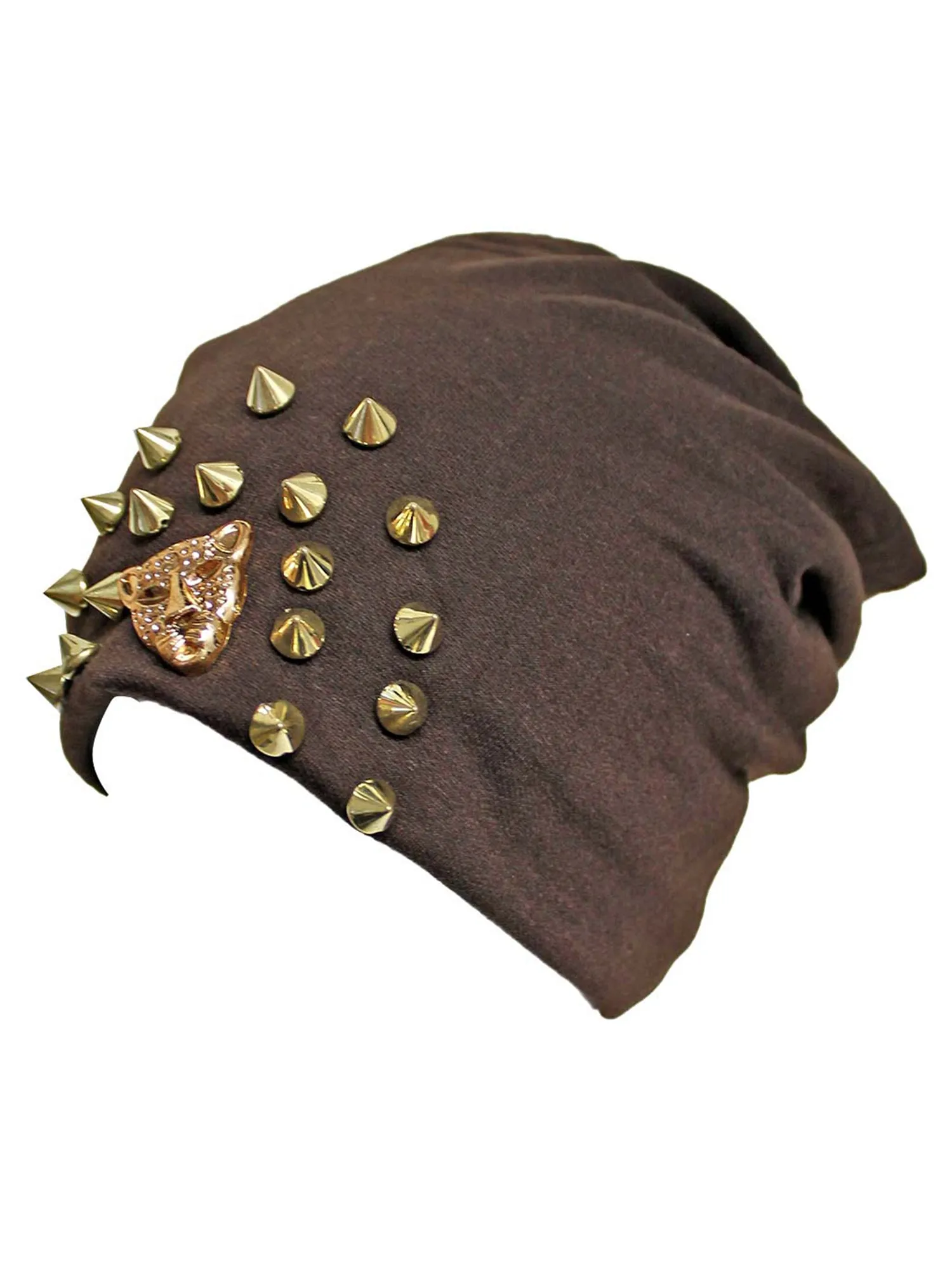Spike Studded Slouchy Hat With Tiger Face