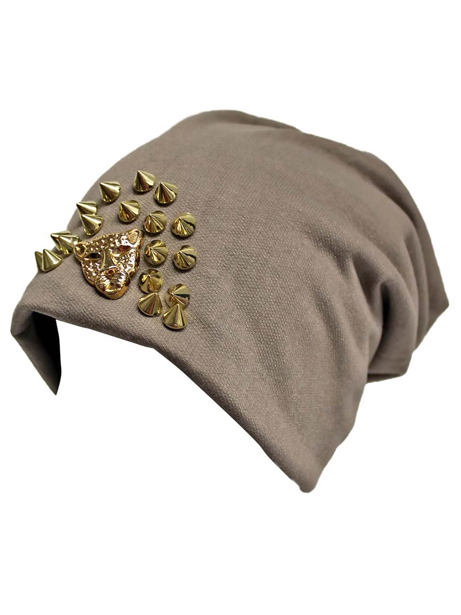 Spike Studded Slouchy Hat With Tiger Face