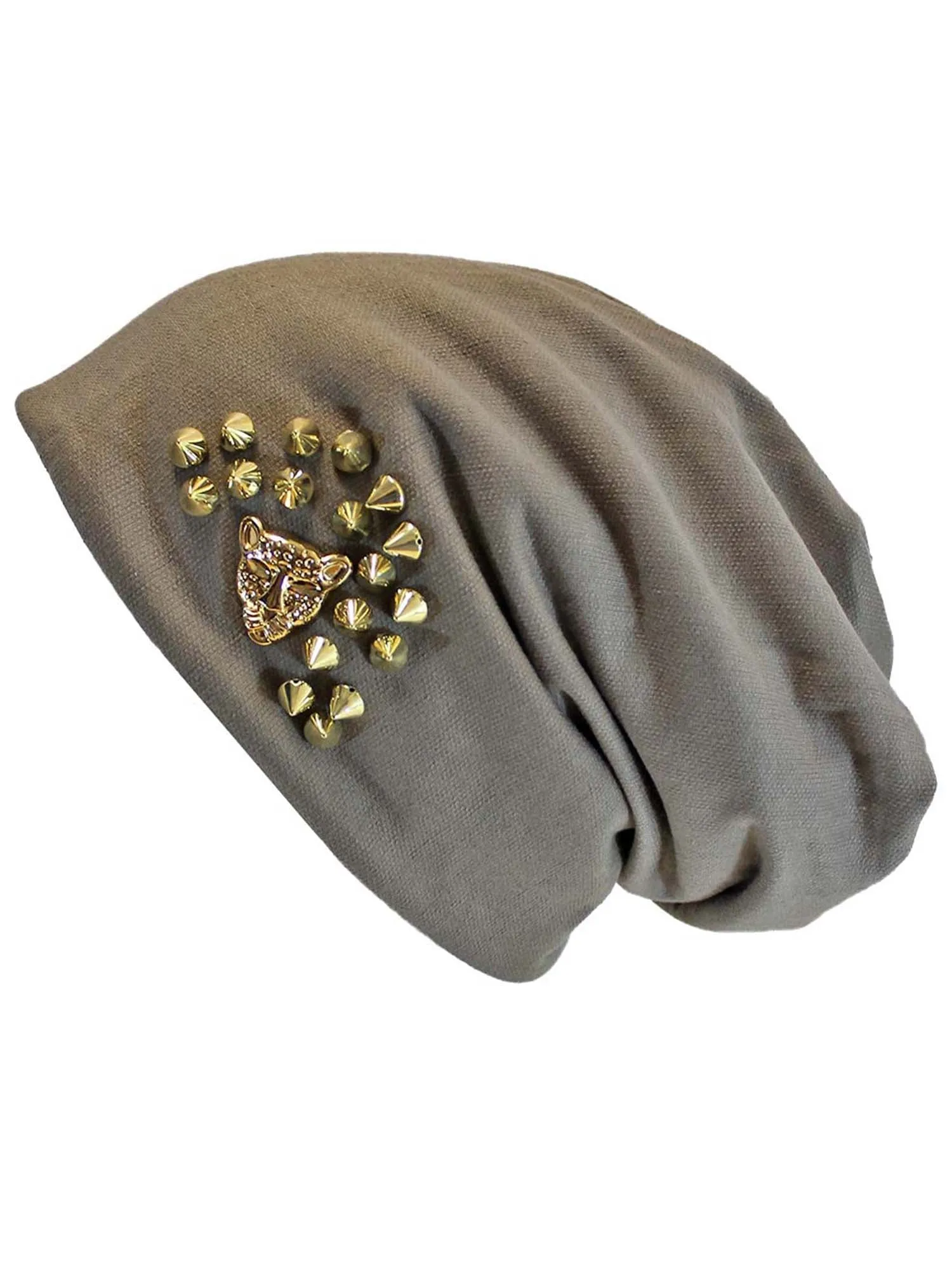 Spike Studded Slouchy Hat With Tiger Face