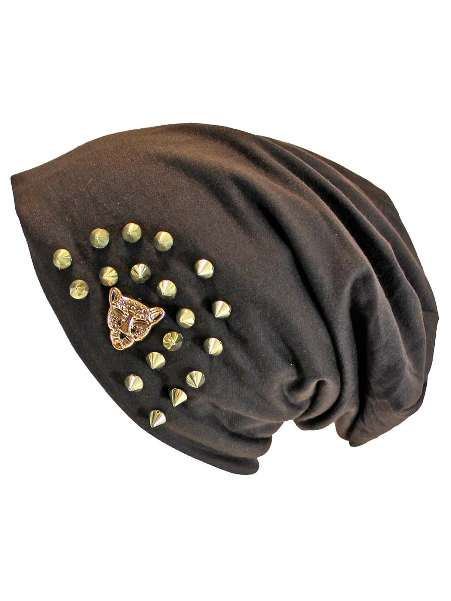 Spike Studded Slouchy Hat With Tiger Face