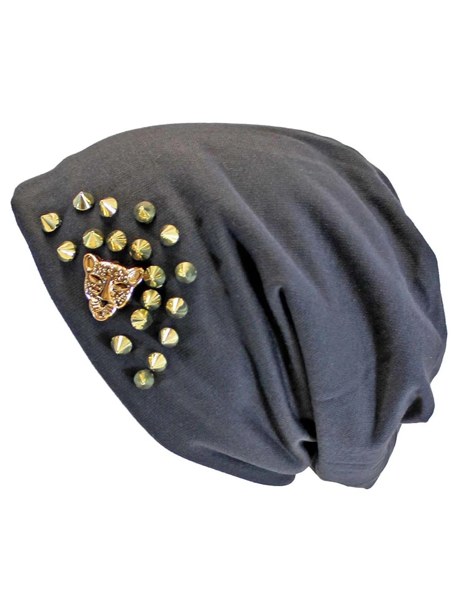 Spike Studded Slouchy Hat With Tiger Face