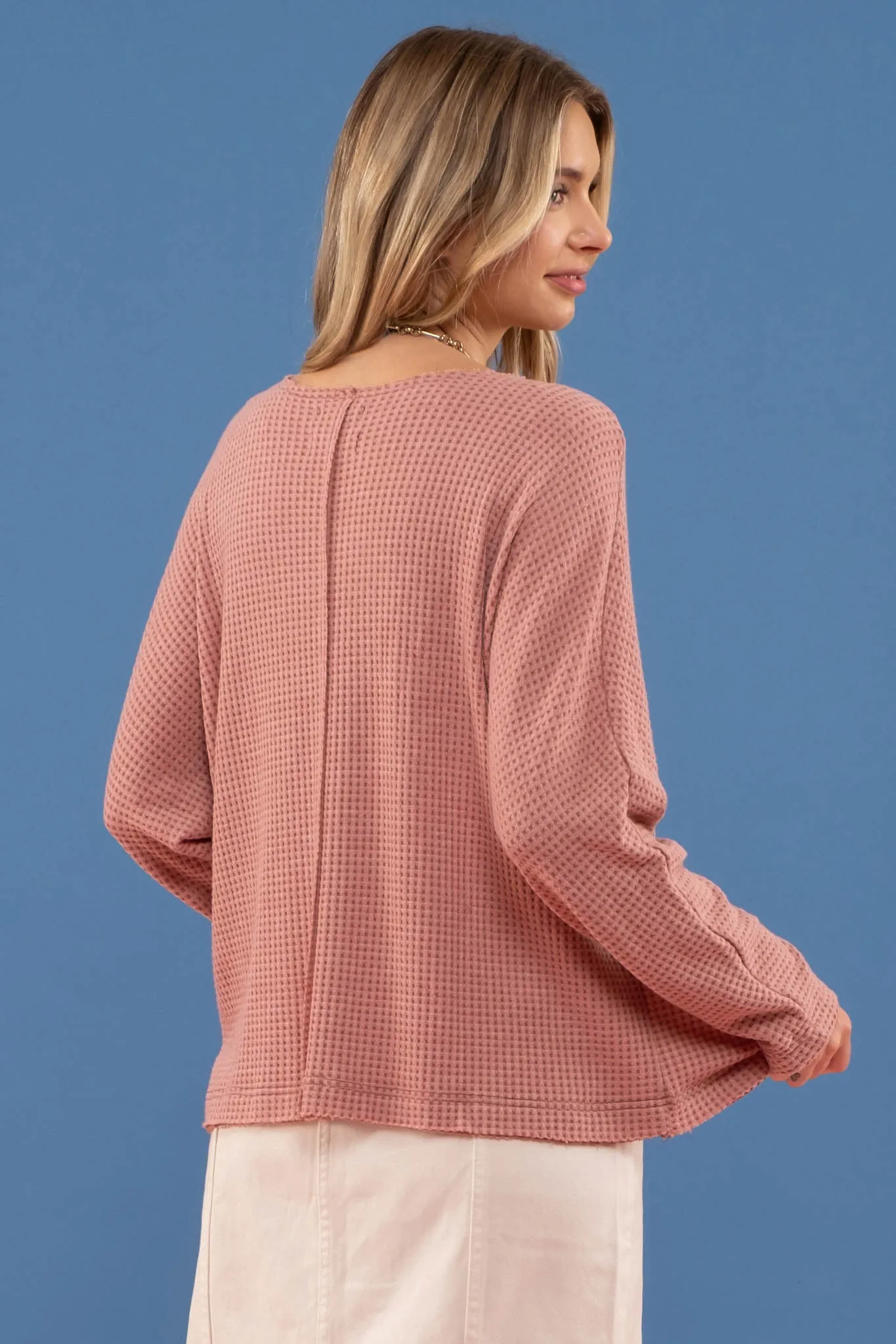 SPLIT NECK LONG SLEEVE TOP