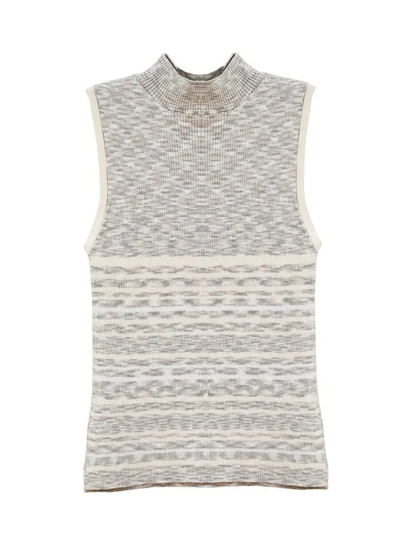Taupe Cotton Rib Knit Mock Neck Tank Top