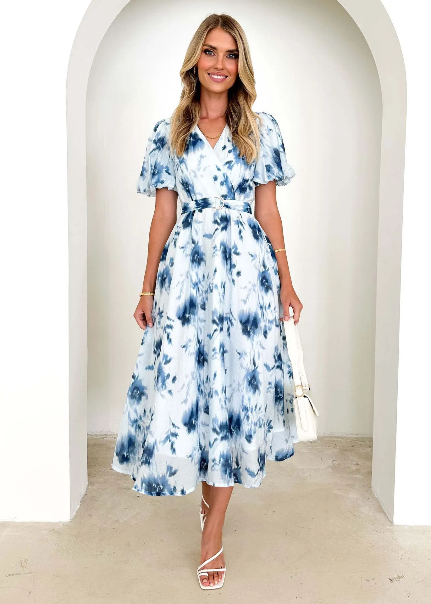 Tie Dye Short Sleeve Floral Dress