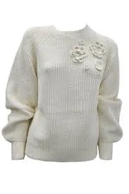 TWS-242TP3580 IVORY KNIT FLOWER TOP