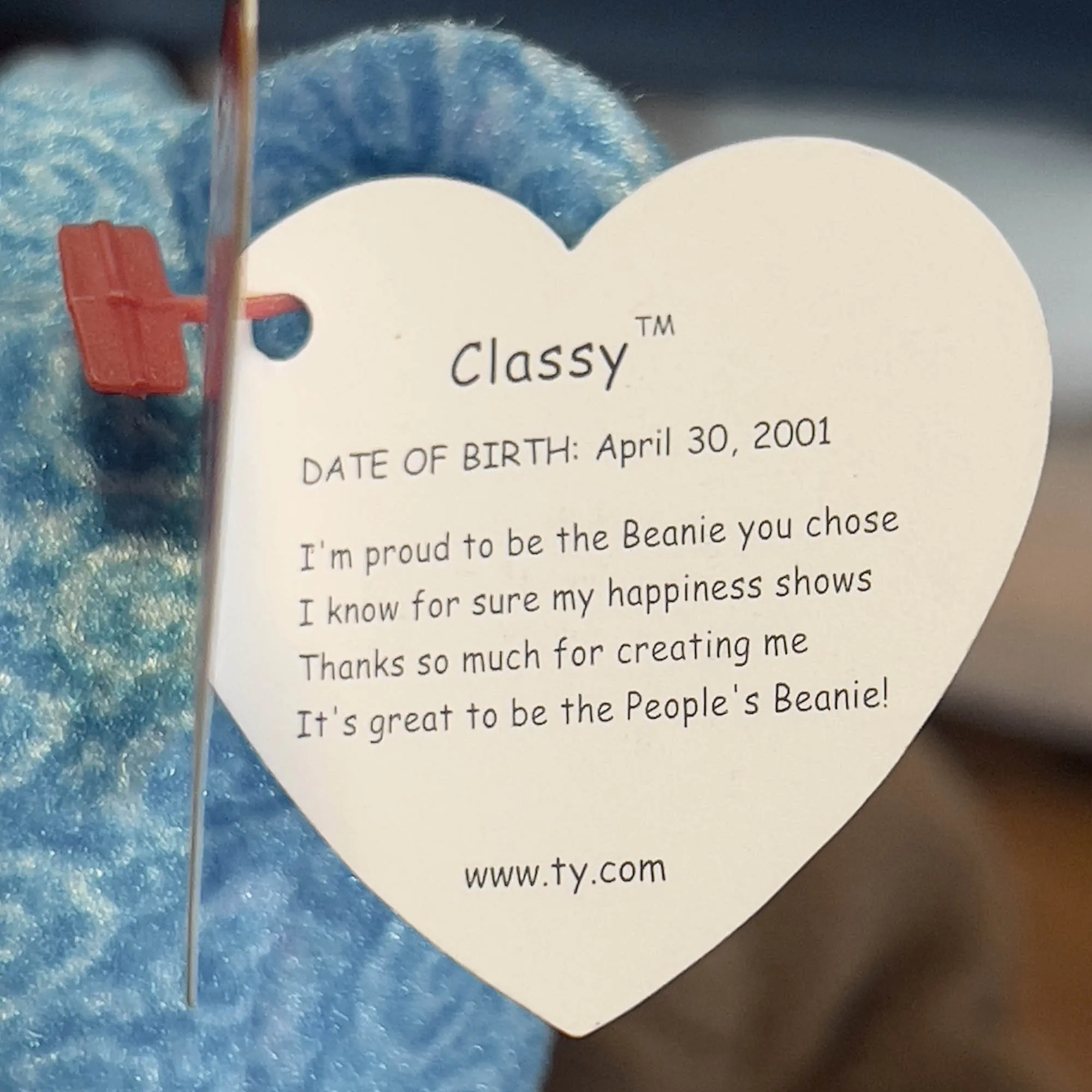 Ty CLASSY Beanie Baby 4-30-2001 - The People's Beanie Stuffed Bear Toy