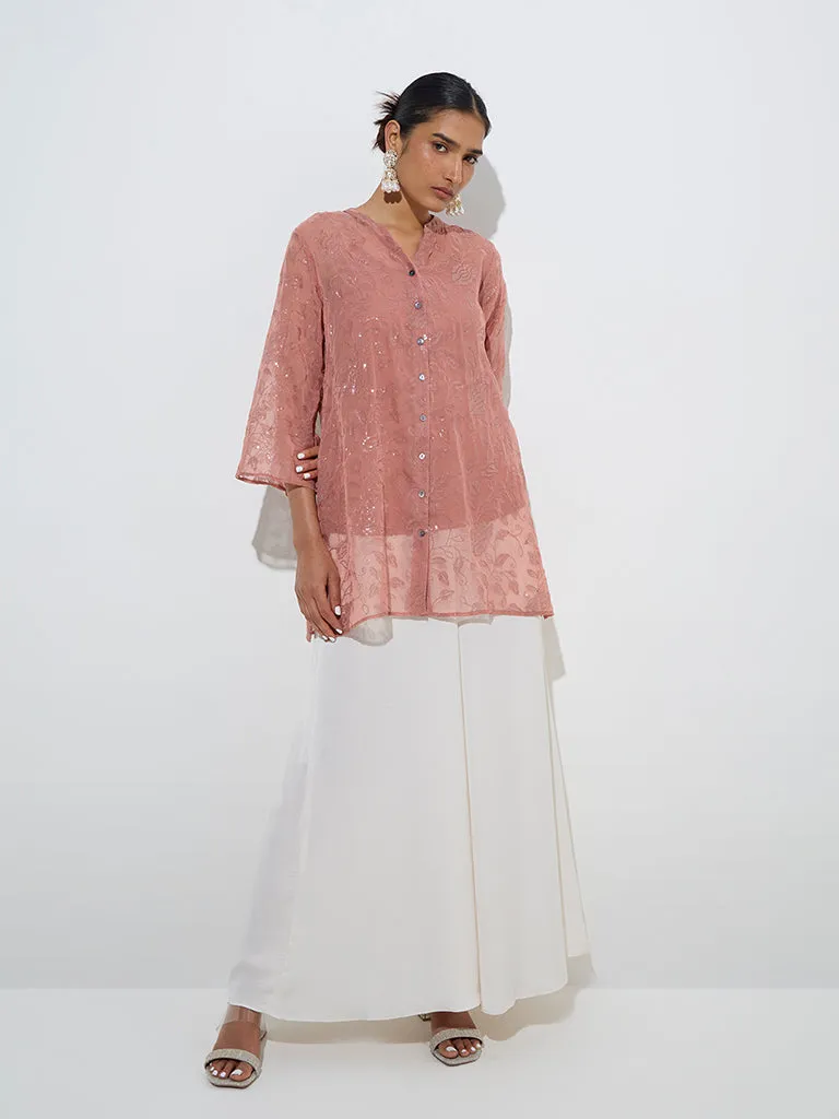 Vark Dusty Peach Sequin-Detailed Tunic with Camisole Set