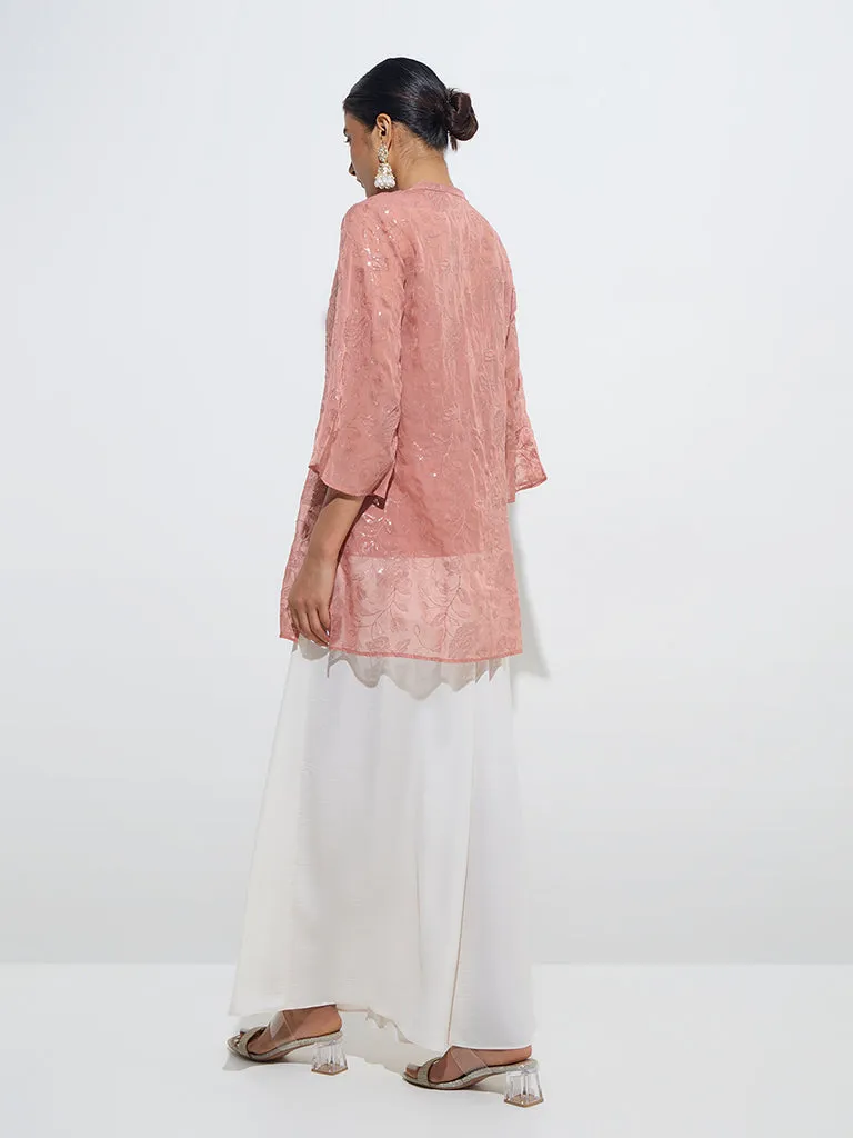 Vark Dusty Peach Sequin-Detailed Tunic with Camisole Set