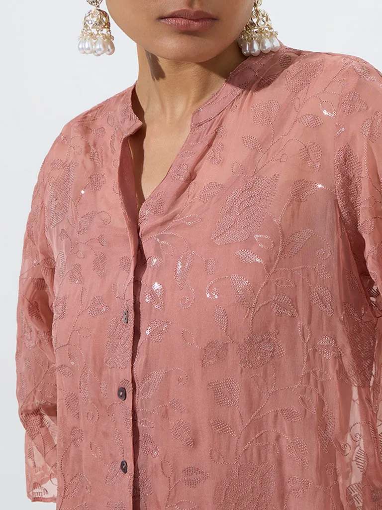 Vark Dusty Peach Sequin-Detailed Tunic with Camisole Set