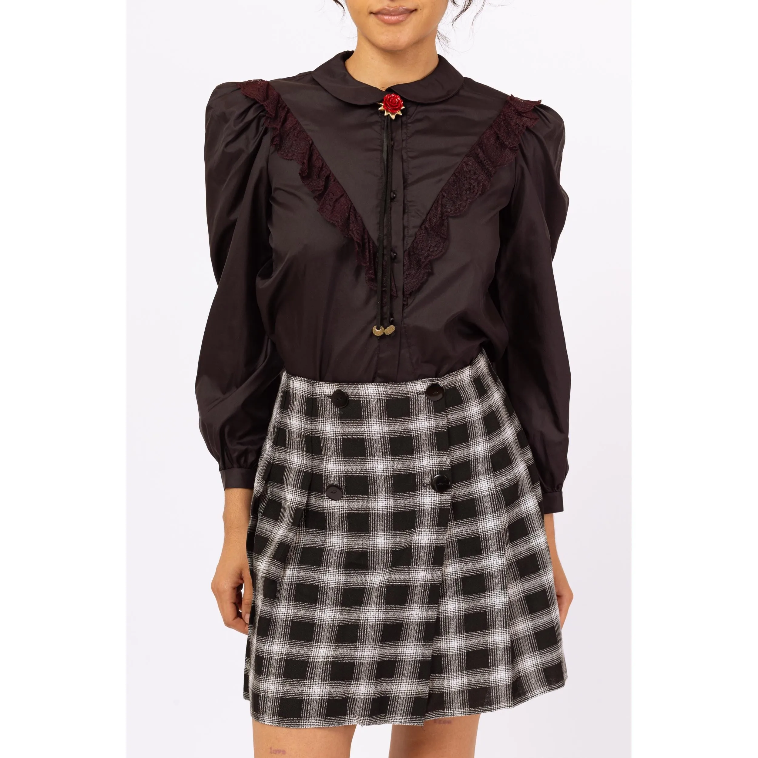 Vintage 90s Black & White Plaid Mini Schoolgirl Wrap Skirt - Small, 26" Waist