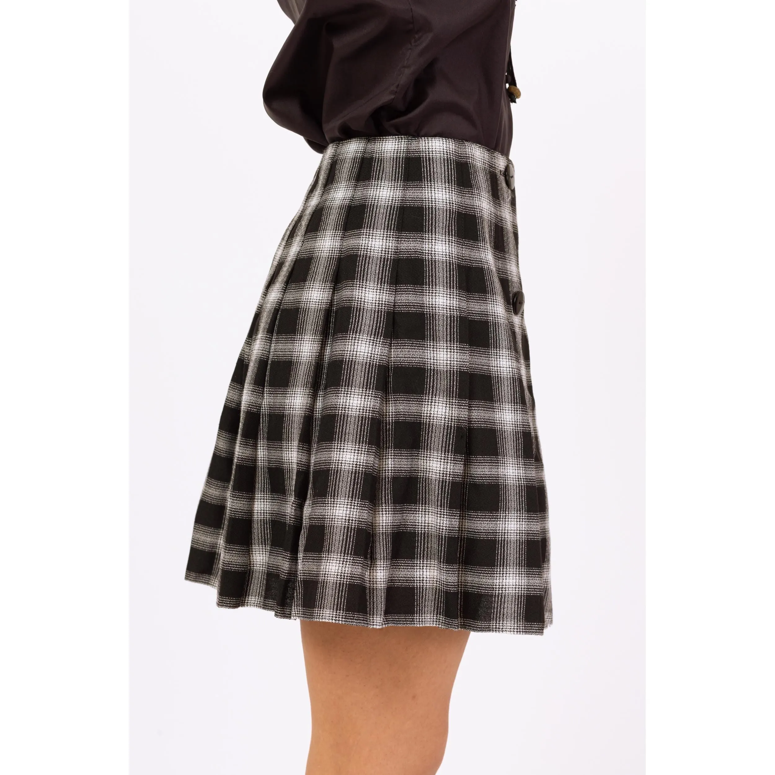 Vintage 90s Black & White Plaid Mini Schoolgirl Wrap Skirt - Small, 26" Waist