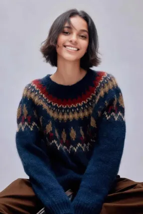 Vintage Cotton Blend Fair Isle Crewneck Sweater