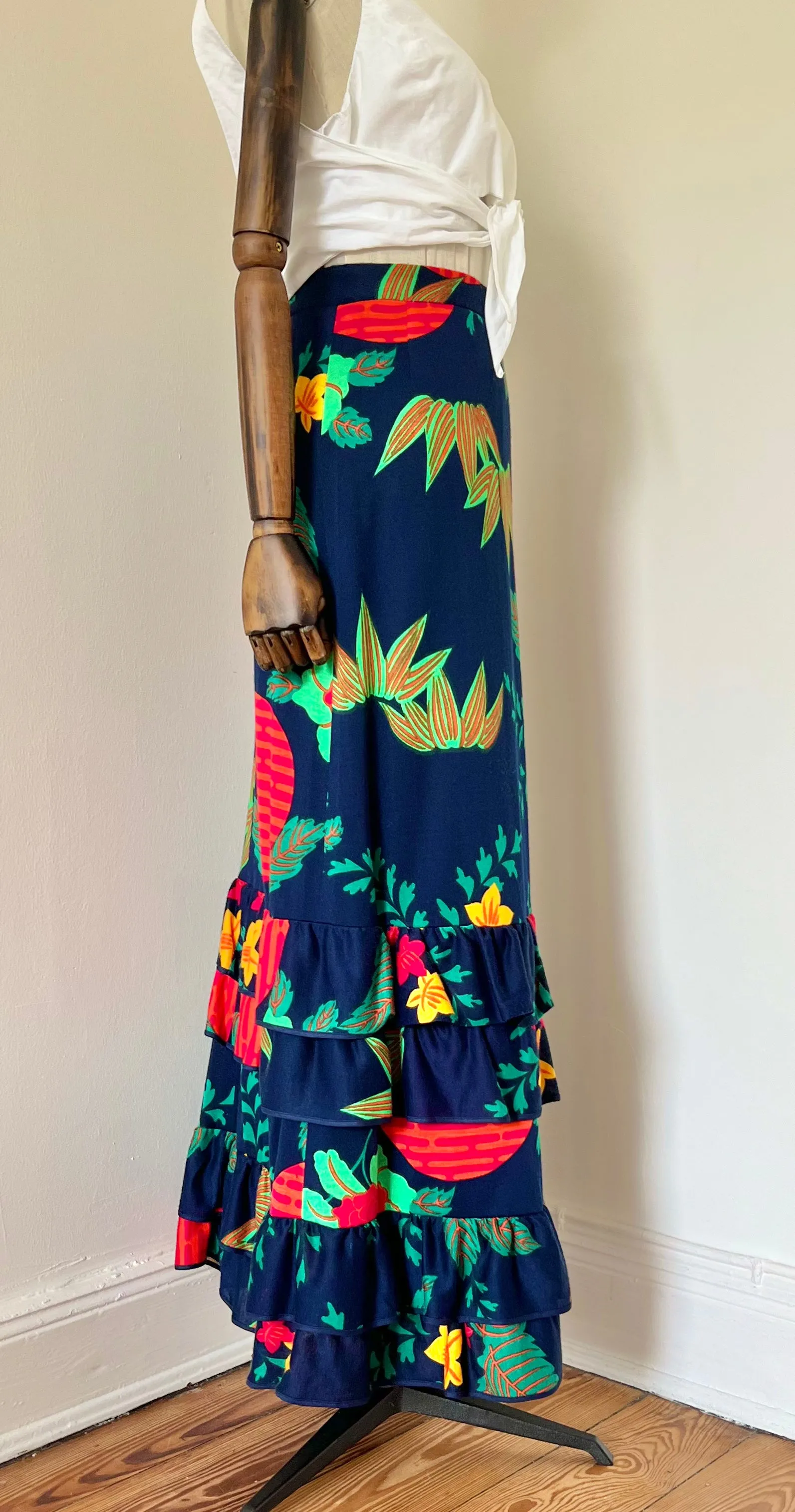 Vintage Tropical Floral High waisted Skirt
