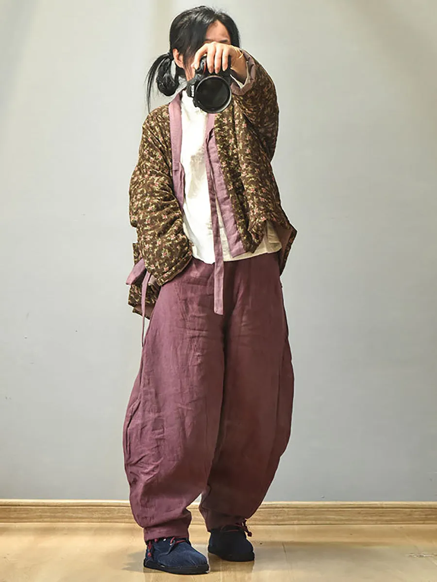 Women 100%Cotton Winter Ethnic Floral V-neck Coat
