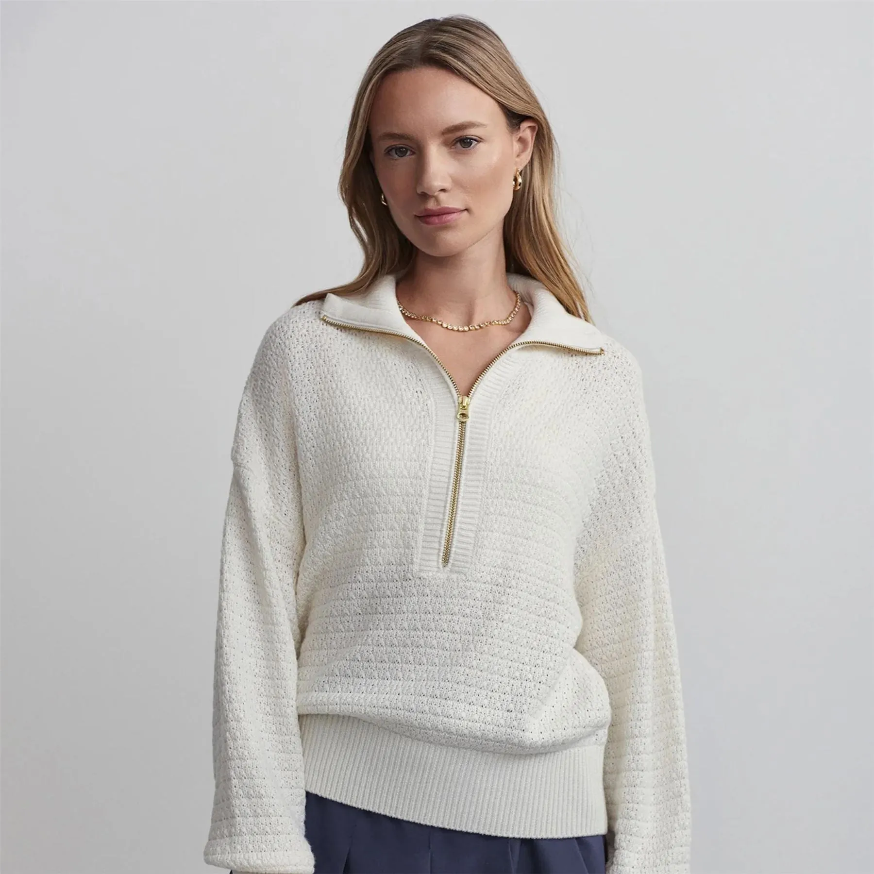 Womens Jene Merino Half Zip Knit Snow White - AW24