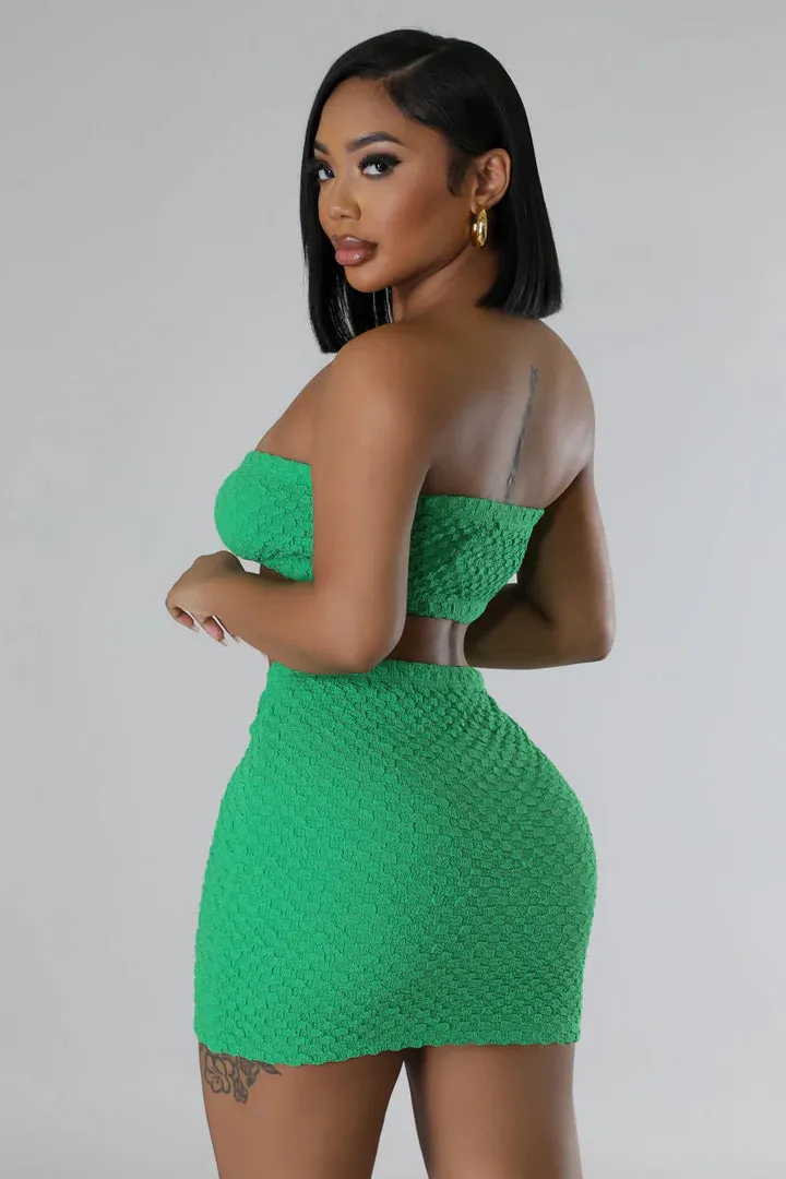 Women's Plush Pattern Fitted Green Mini Skirt Set
