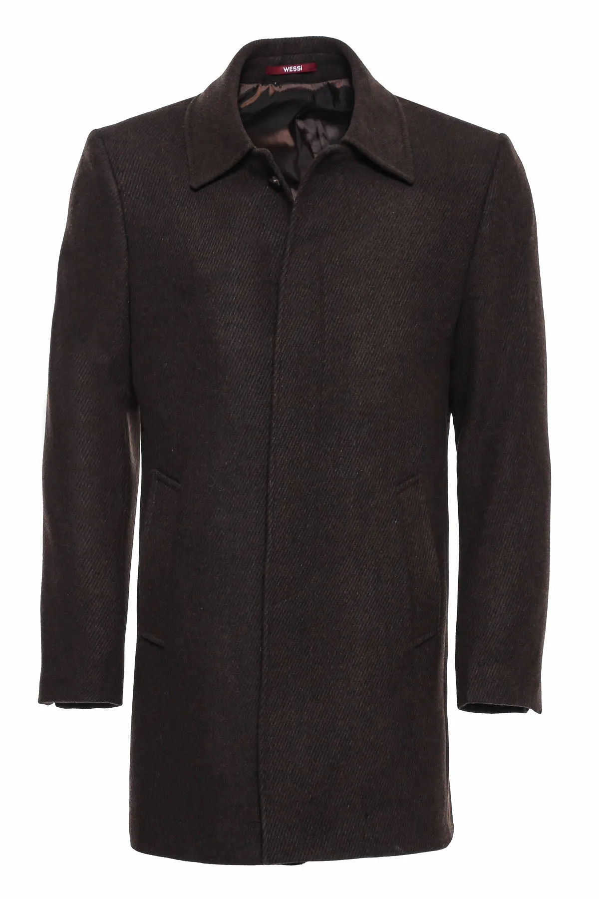 WSS Brown Hidden Button Peak Lapel Coat  - Singen