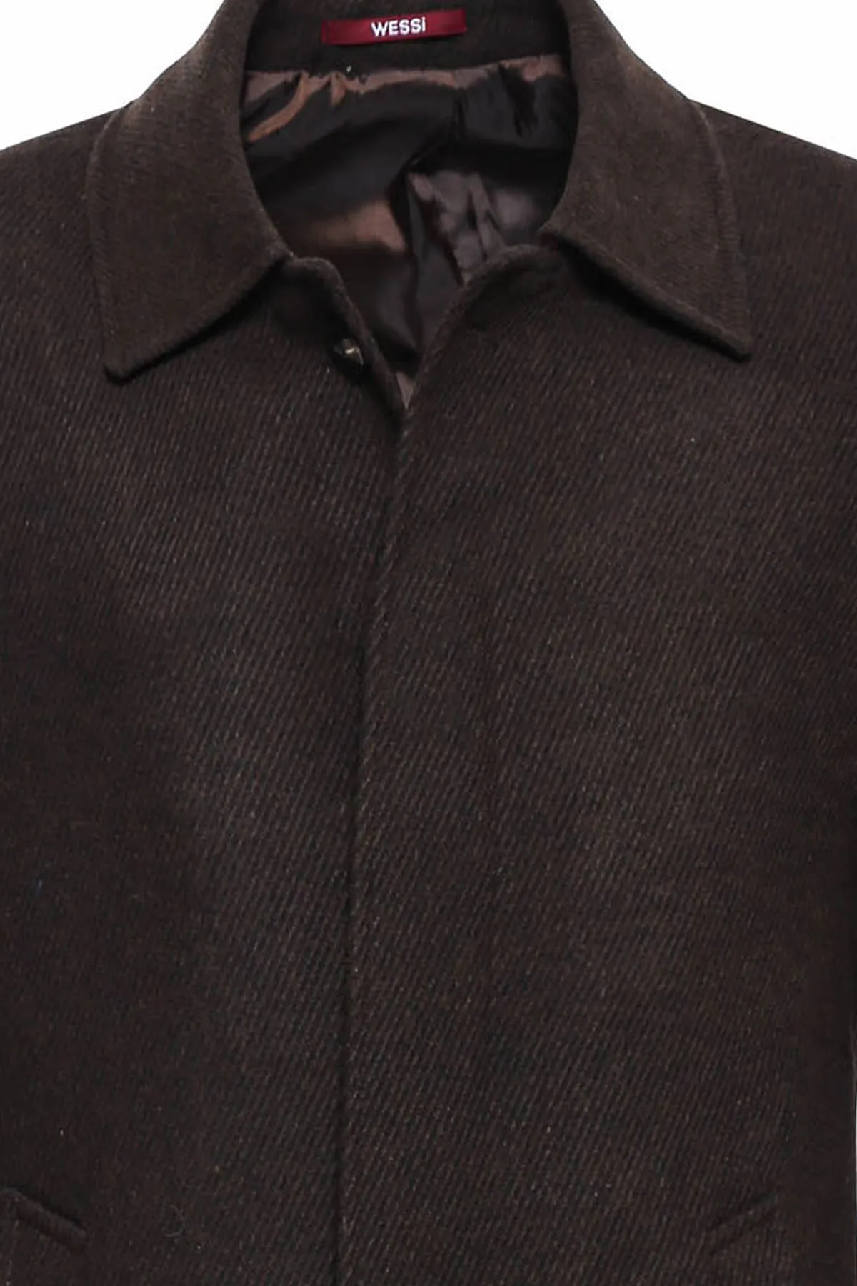 WSS Brown Hidden Button Peak Lapel Coat  - Singen