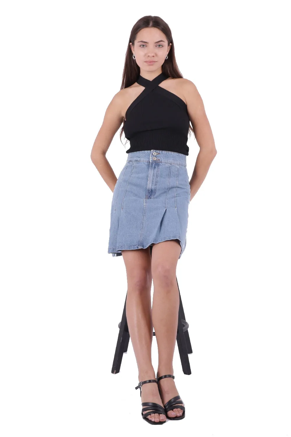 XLJ Pleated Short Denim Skirt Mixed - Carrollton