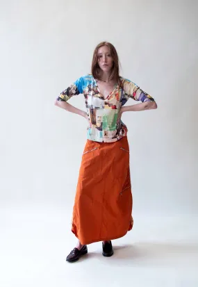 Y2K Orange Zipper Skirt | Xlady