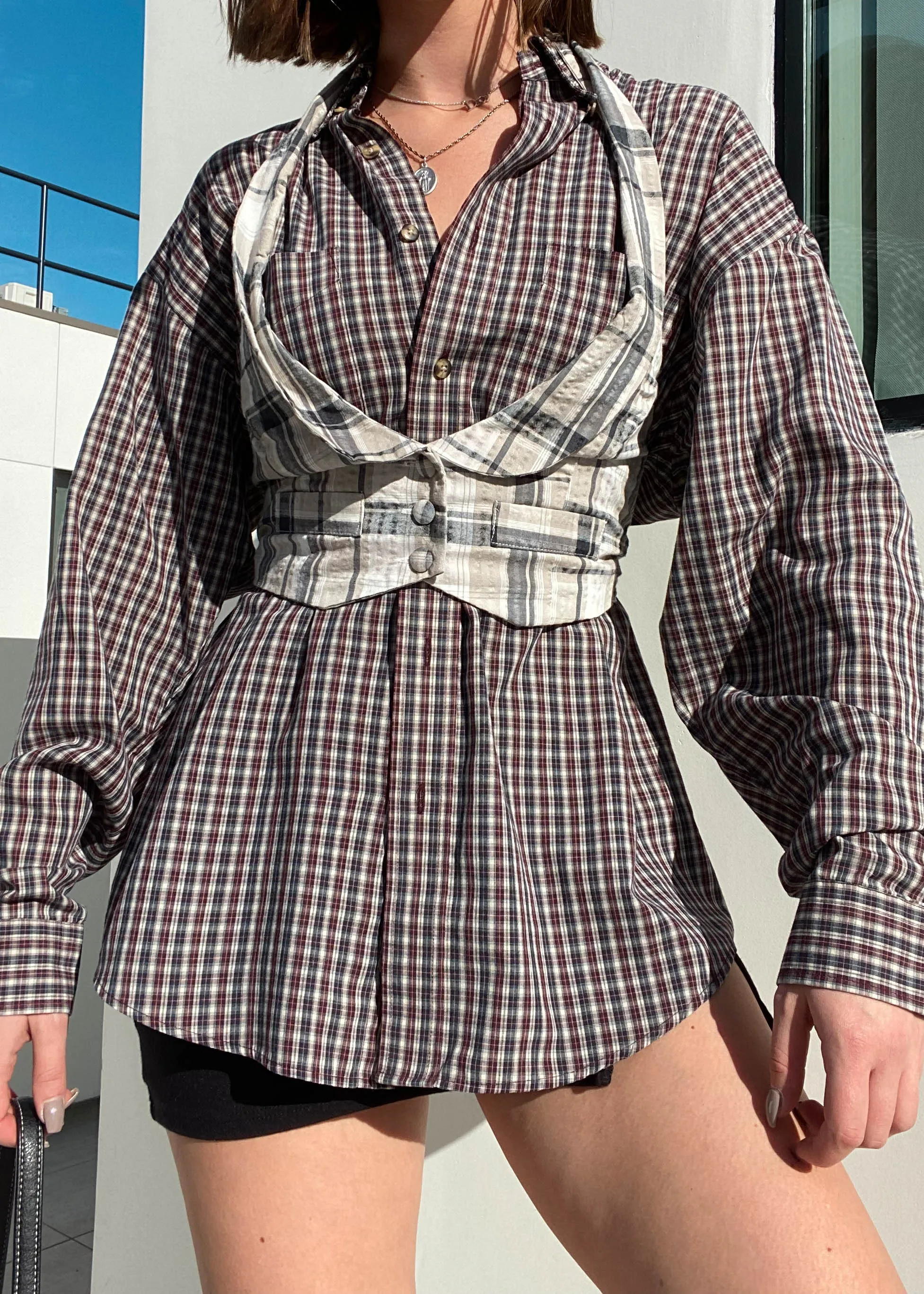 Y2k Plaid Halter Vest (M)