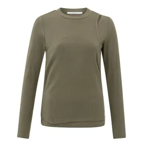 YAYA Stone Gray Double Layer Constructed Long Sleeve Top