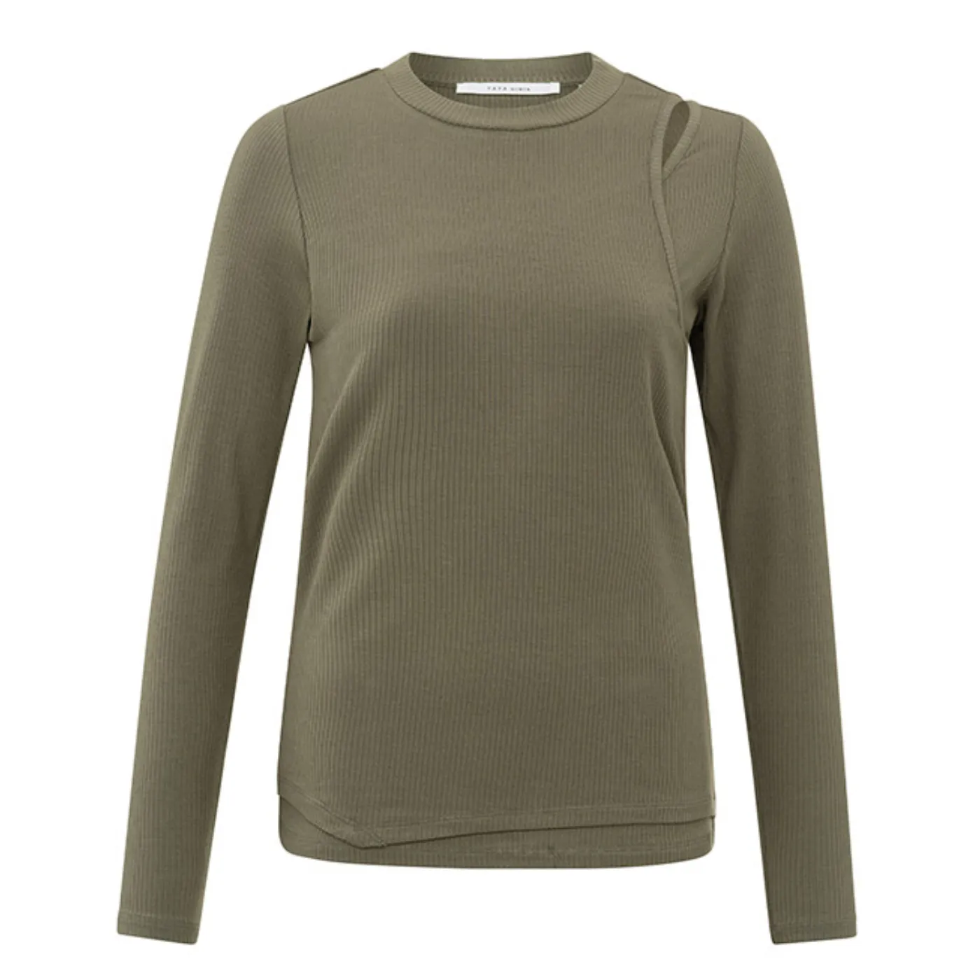 YAYA Stone Gray Double Layer Constructed Long Sleeve Top
