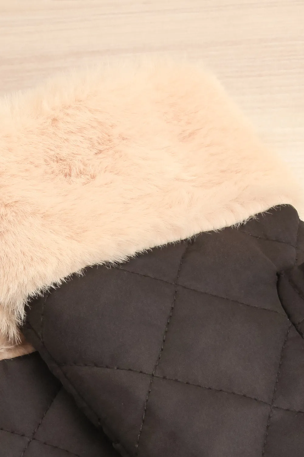 Yugawara | Black Quilted Mittens w/ Faux Fur Trim
