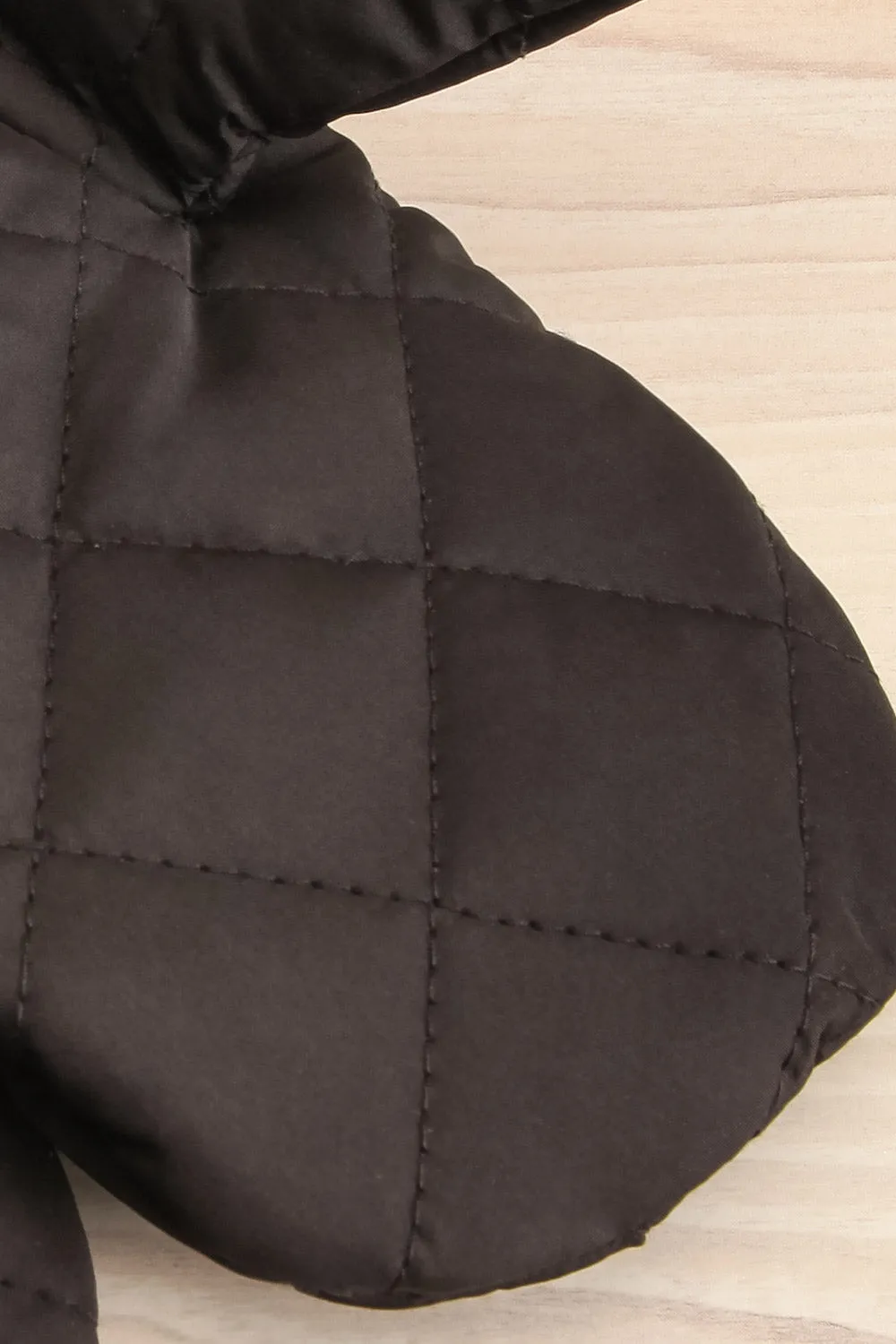 Yugawara | Black Quilted Mittens w/ Faux Fur Trim