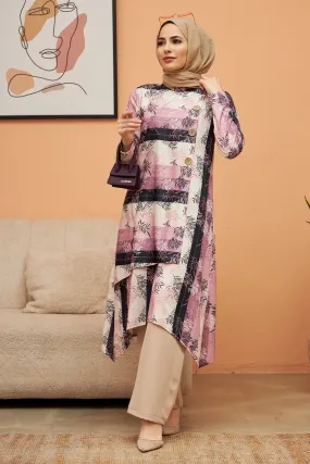 ZRF Women Buttoned Two-Piece Set - Rose Pink - Vasto
