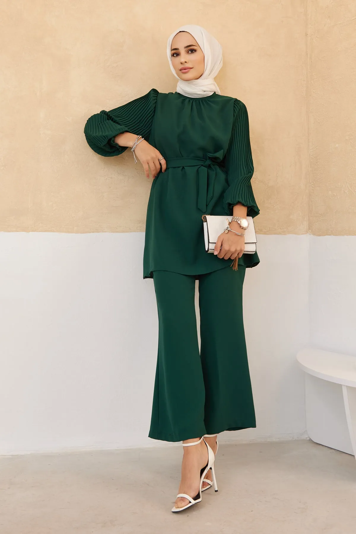 ZRF Women Sleeves Puffy Pants Tunic Set - Emerald - Jena
